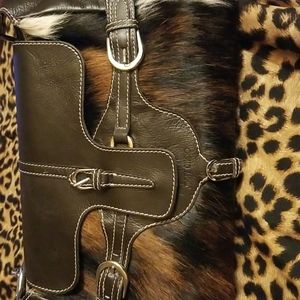 Jimmy Choo brown handbag (large) multi clr fur front.